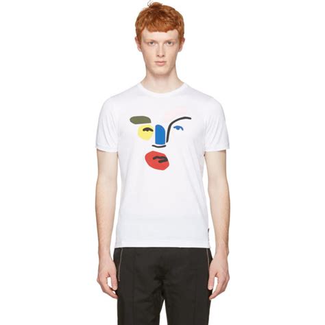 fendi men's white picasso john boots face t-shirt|T.